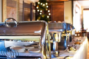 Chafing dishes during our pasta buffet